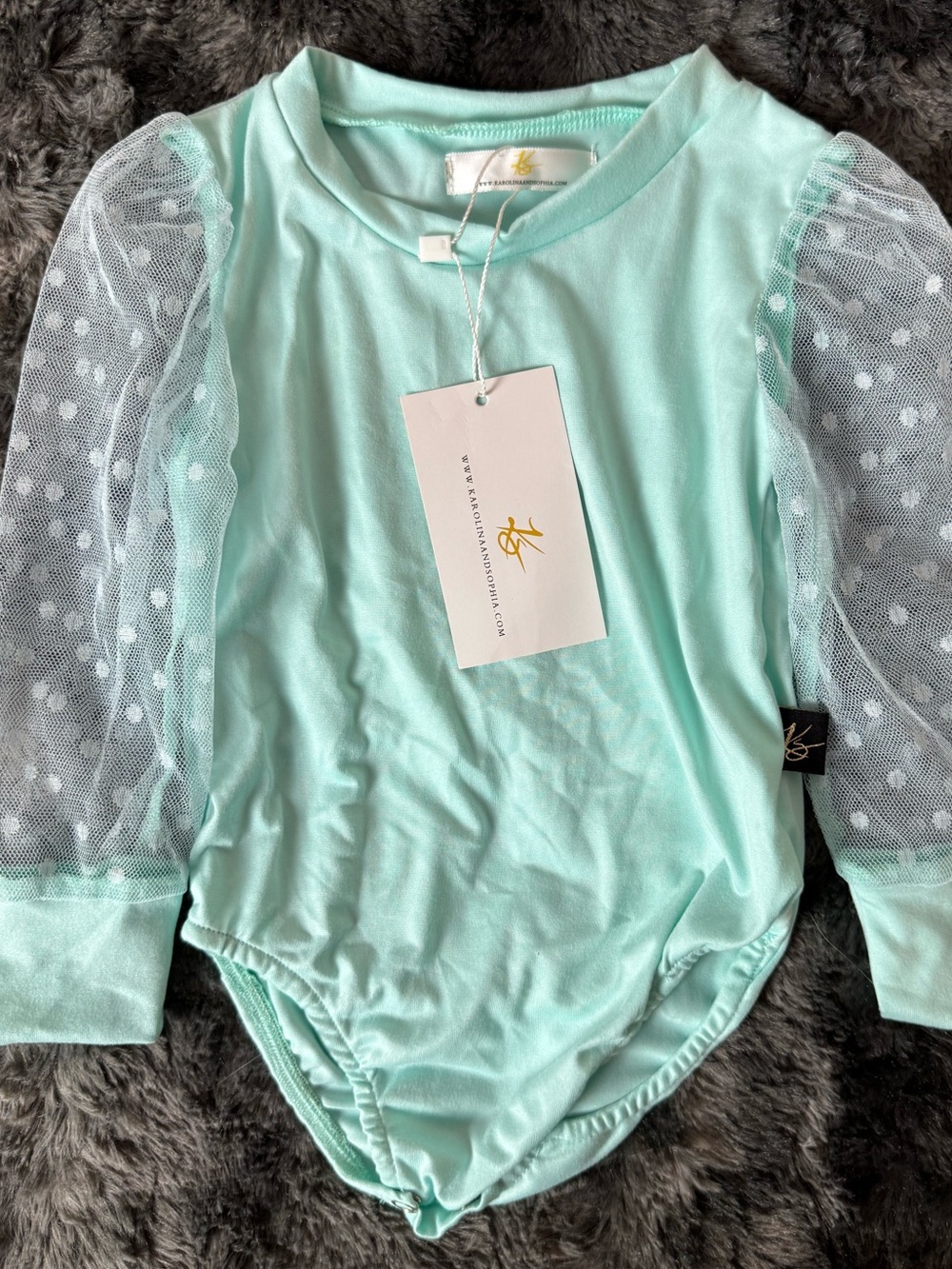 Kids One-Piece Bodysuit with Sheer Polka Dot Sleeves - Mint